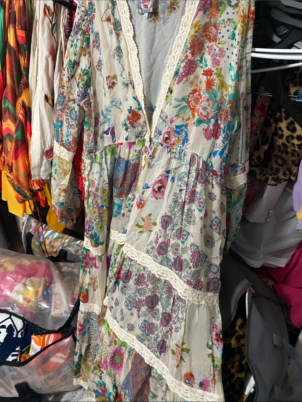 Johnny Was Cream Floral Patchwork Maxi Dress with Multicolor Blooms - Picture 5 of 5